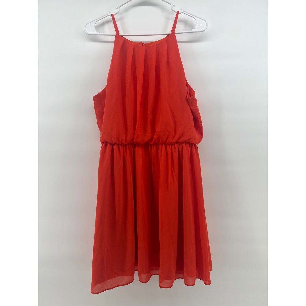 IZ Byer Women Orange Chiffon Pleated Sleeveless Halter Dress Fairy Whimsical